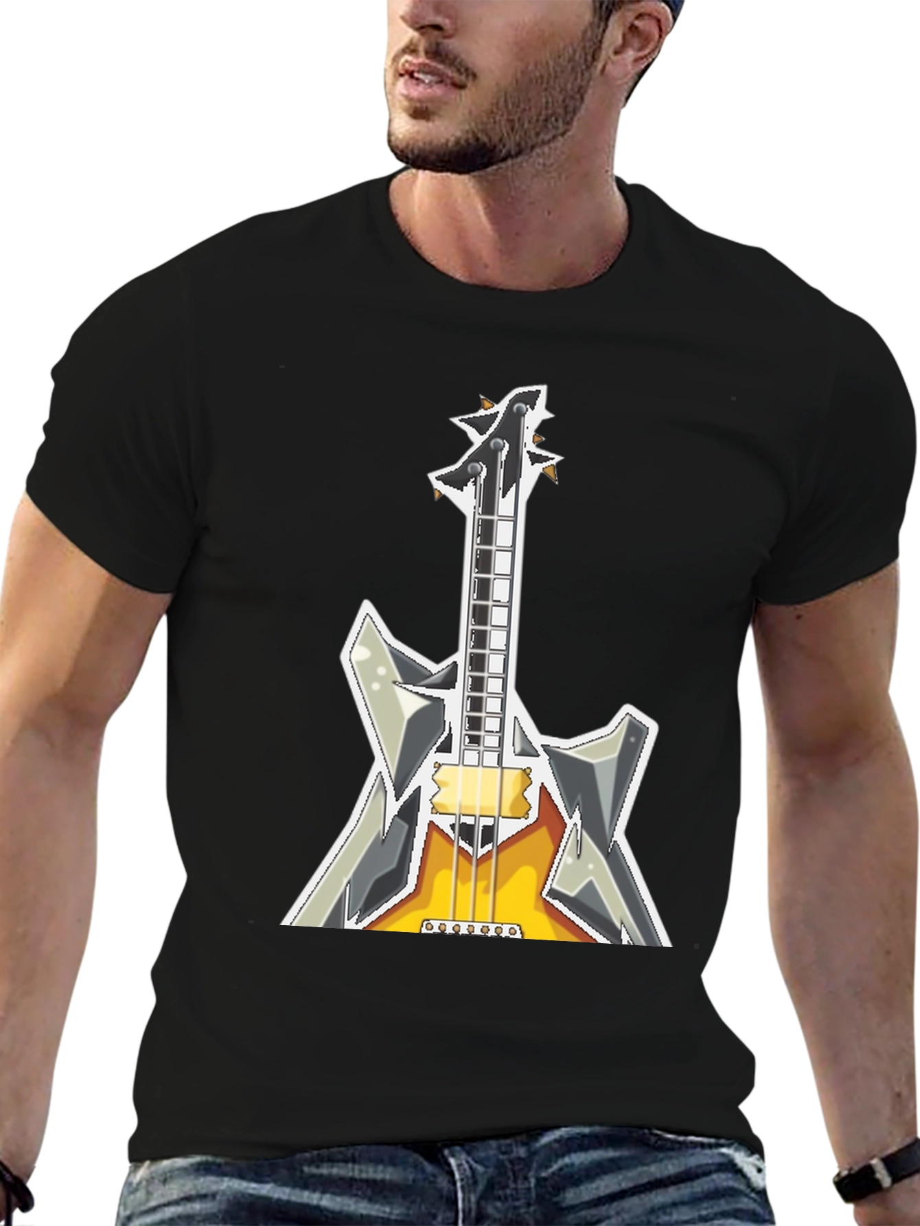 Electric Guitar Graphic T-Shirt - Black