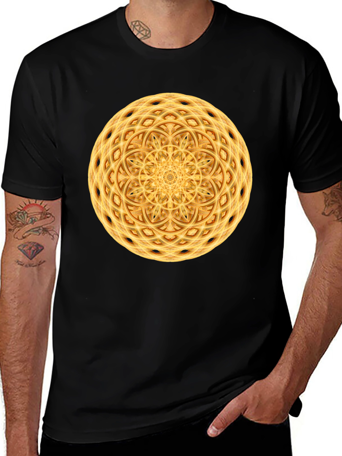 Geometric Mandala Graphic Print Black T-Shirt