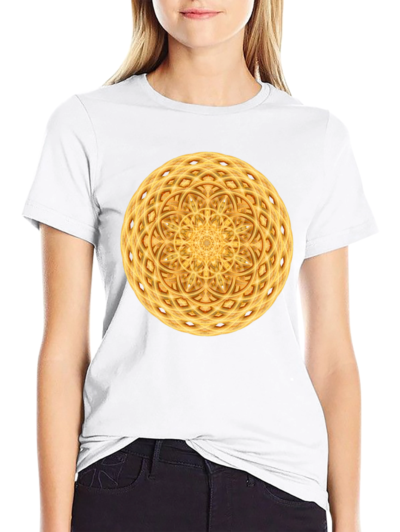 Geometric Mandala Graphic Print Black T-Shirt