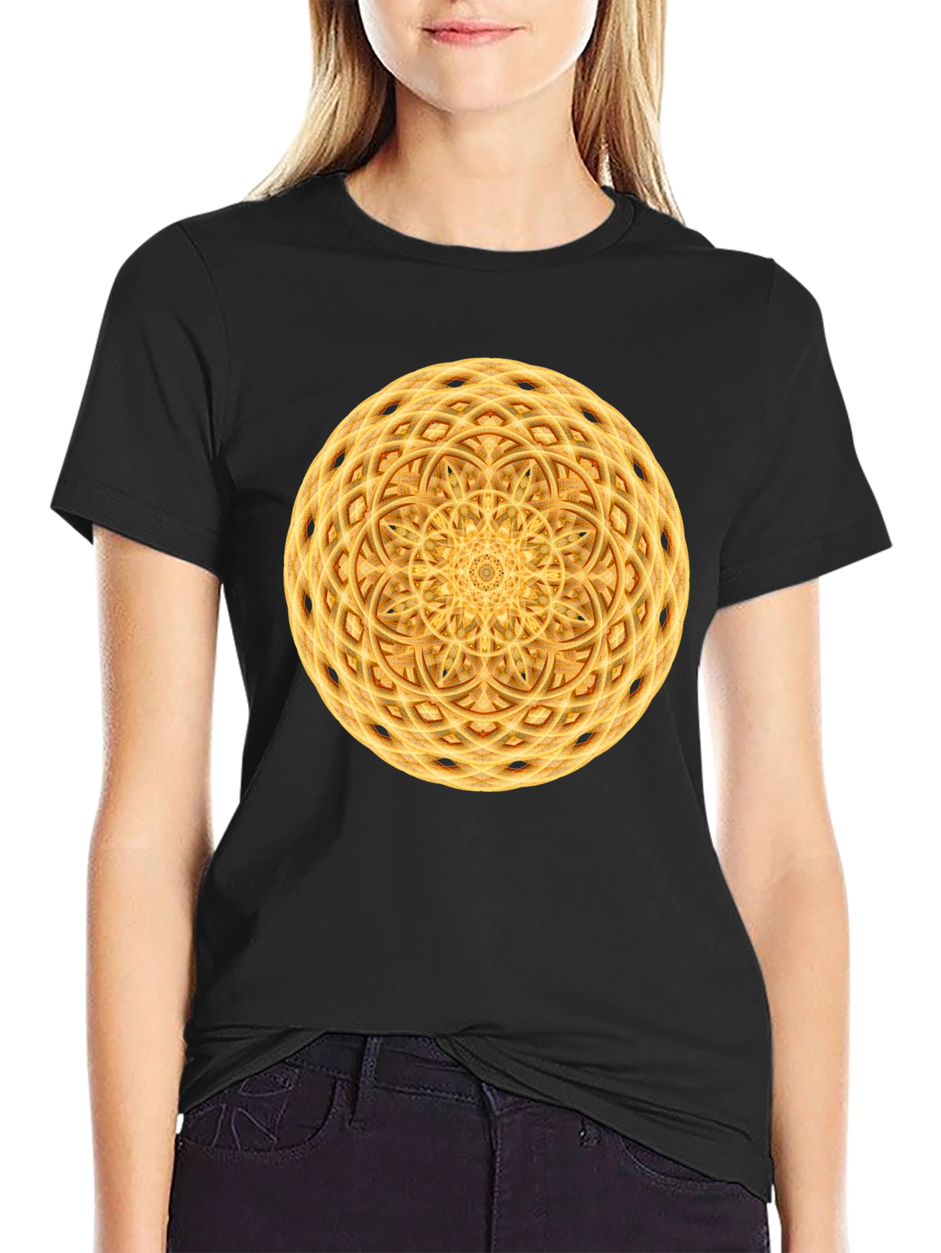 Geometric Mandala Graphic Print Black T-Shirt