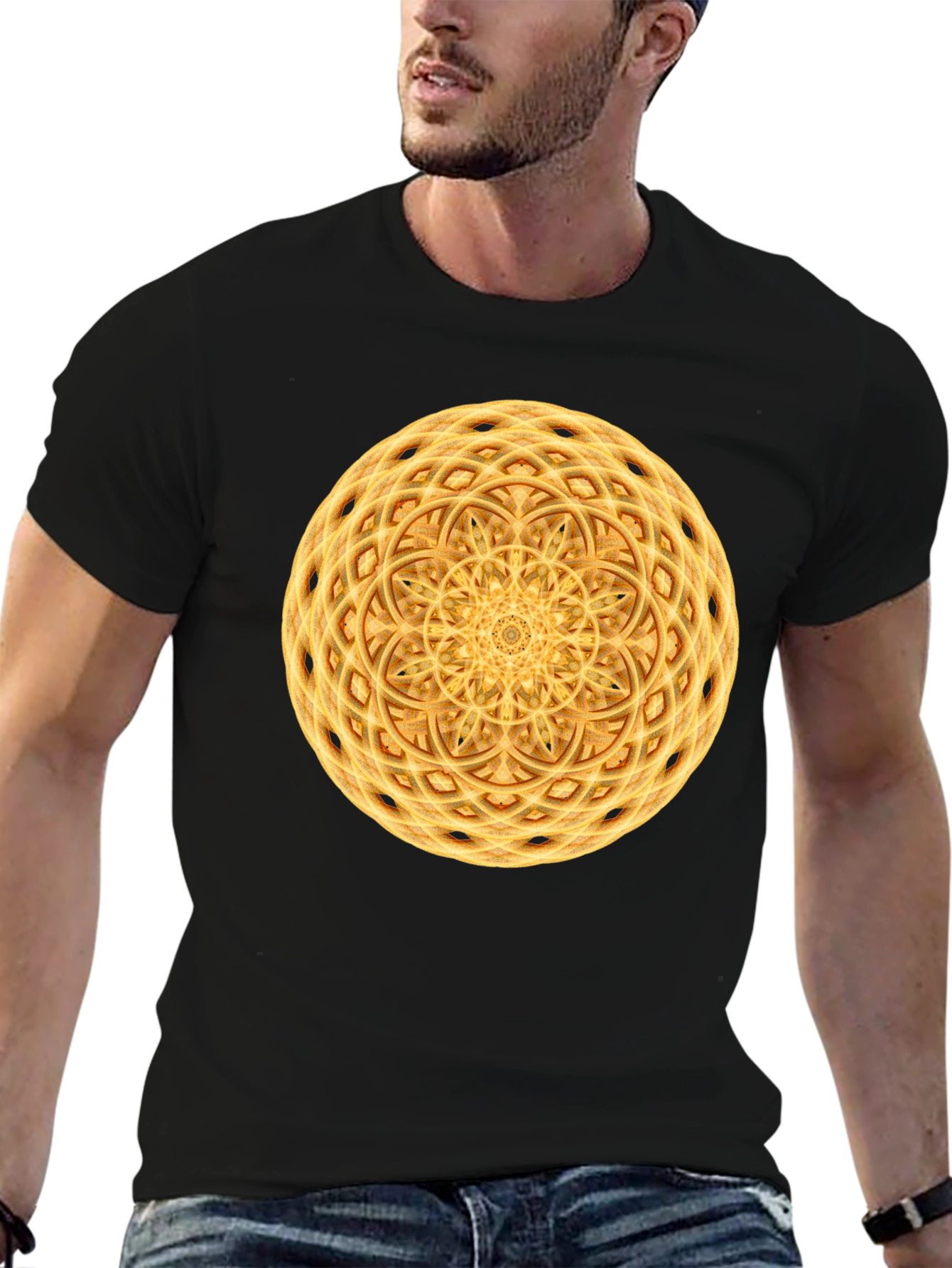 Geometric Mandala Graphic Print Black T-Shirt