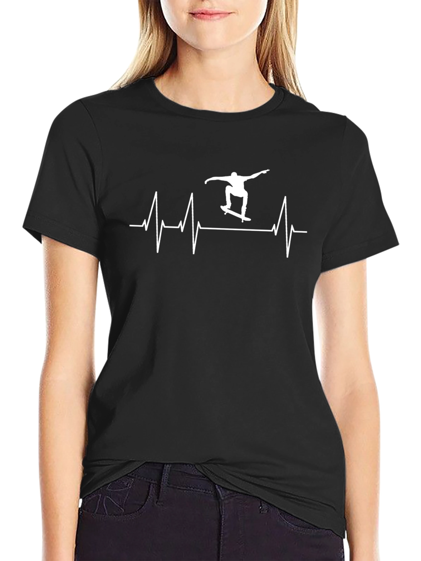 Skateboarding Heartbeat T-Shirt - Black Cotton Tee