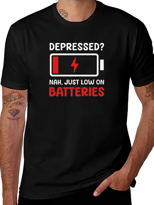 Depressed? Low Battery Graphic Tee - Black