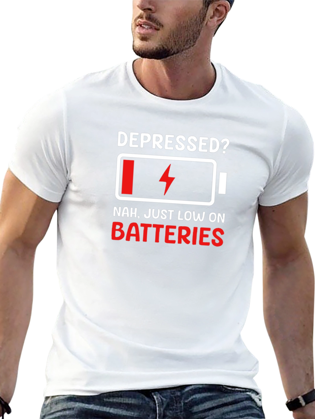 Depressed? Low Battery Graphic Tee - Black