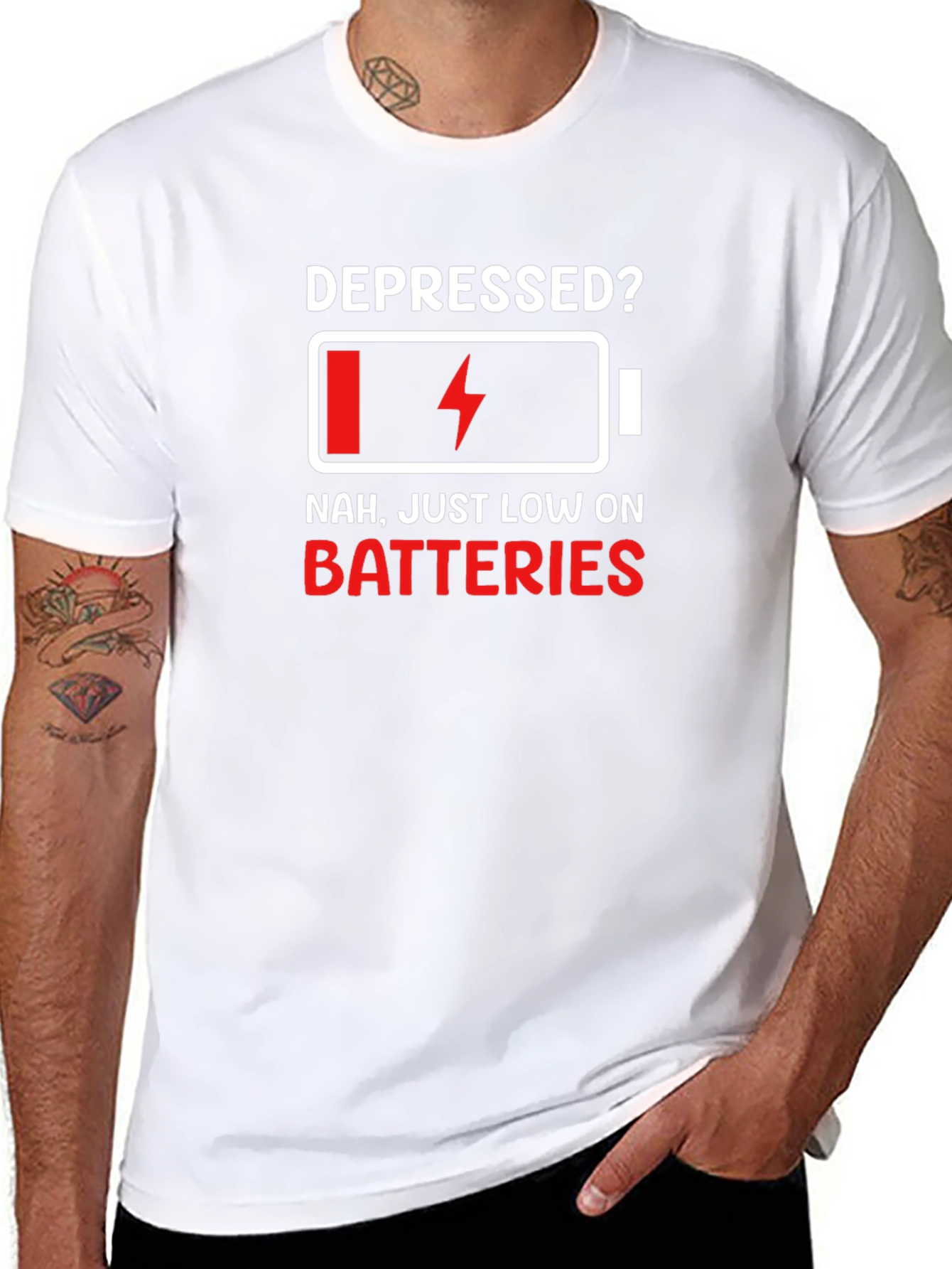 Depressed? Low Battery Graphic Tee - Black