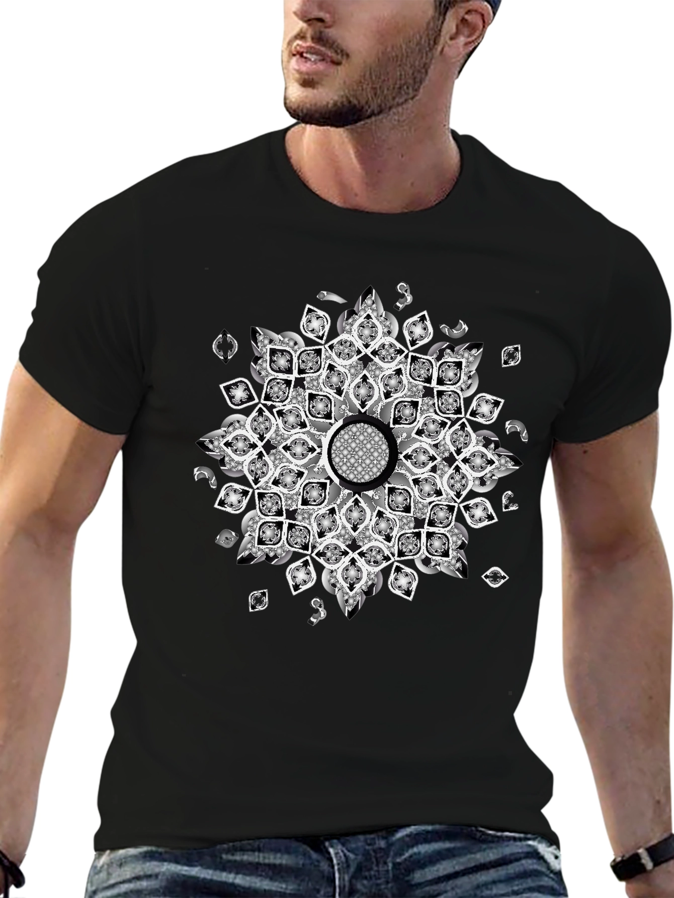 Black Tee with Mandala Design