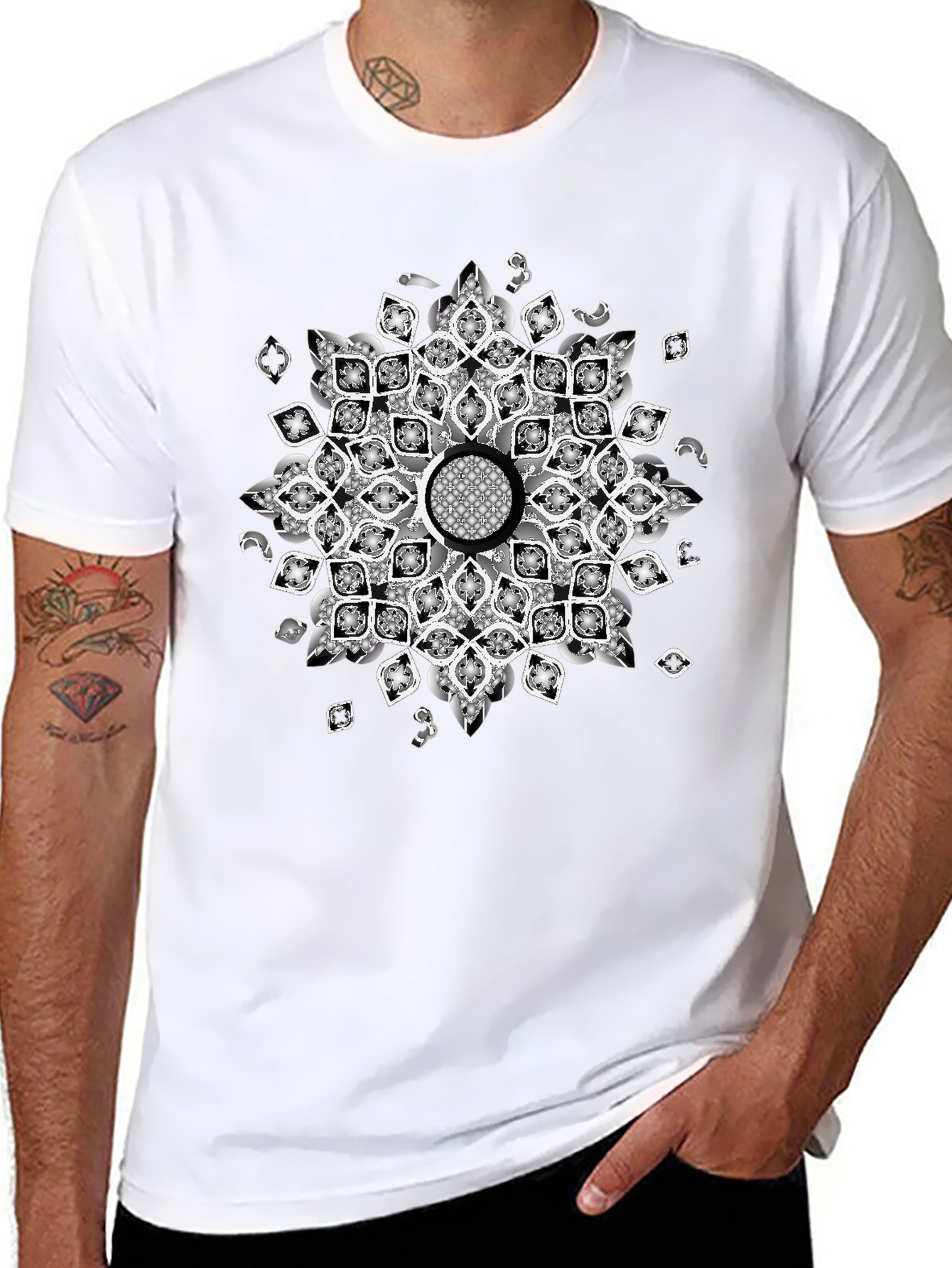 Black Tee with Mandala Design