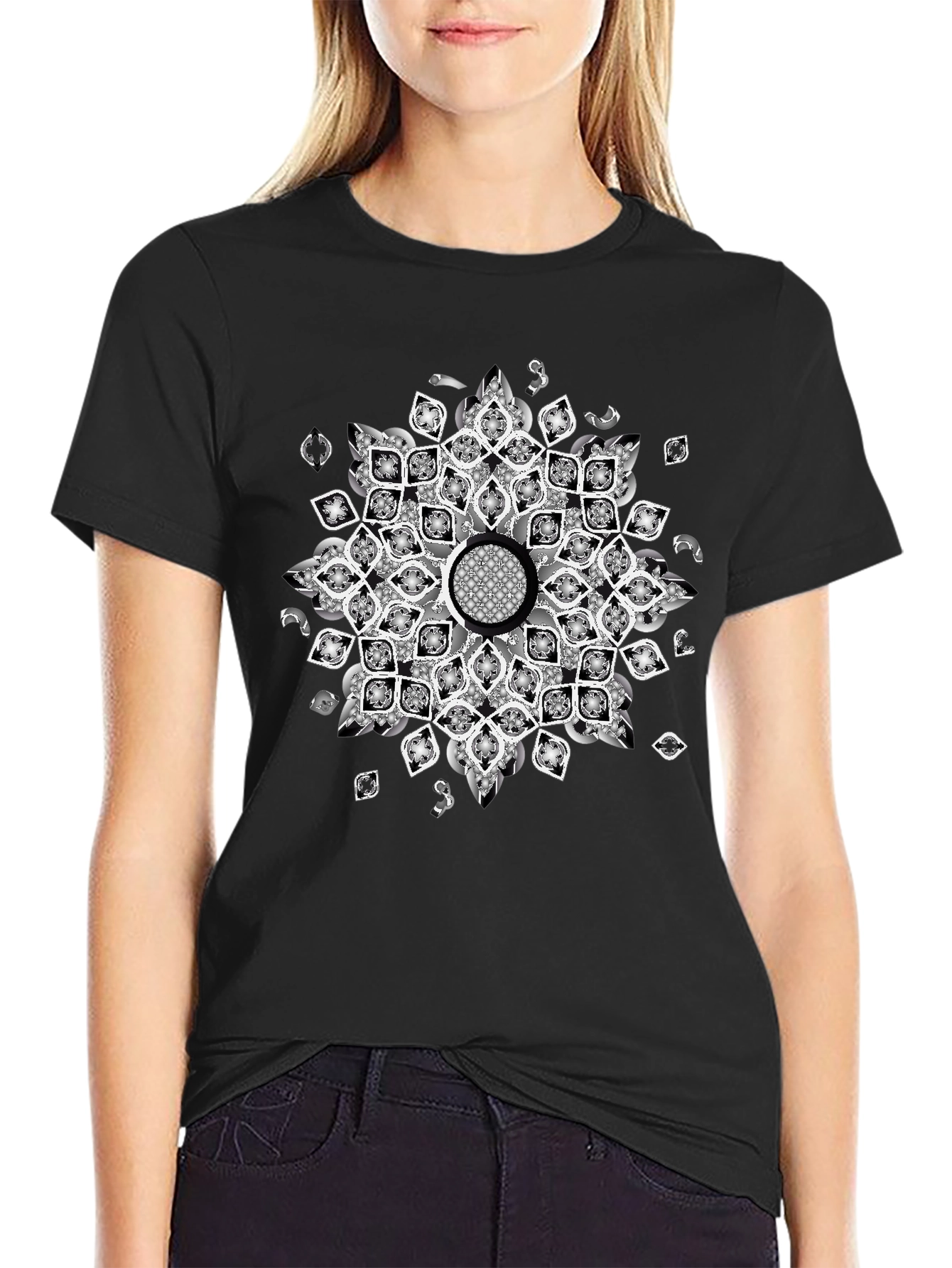 Black Tee with Mandala Design