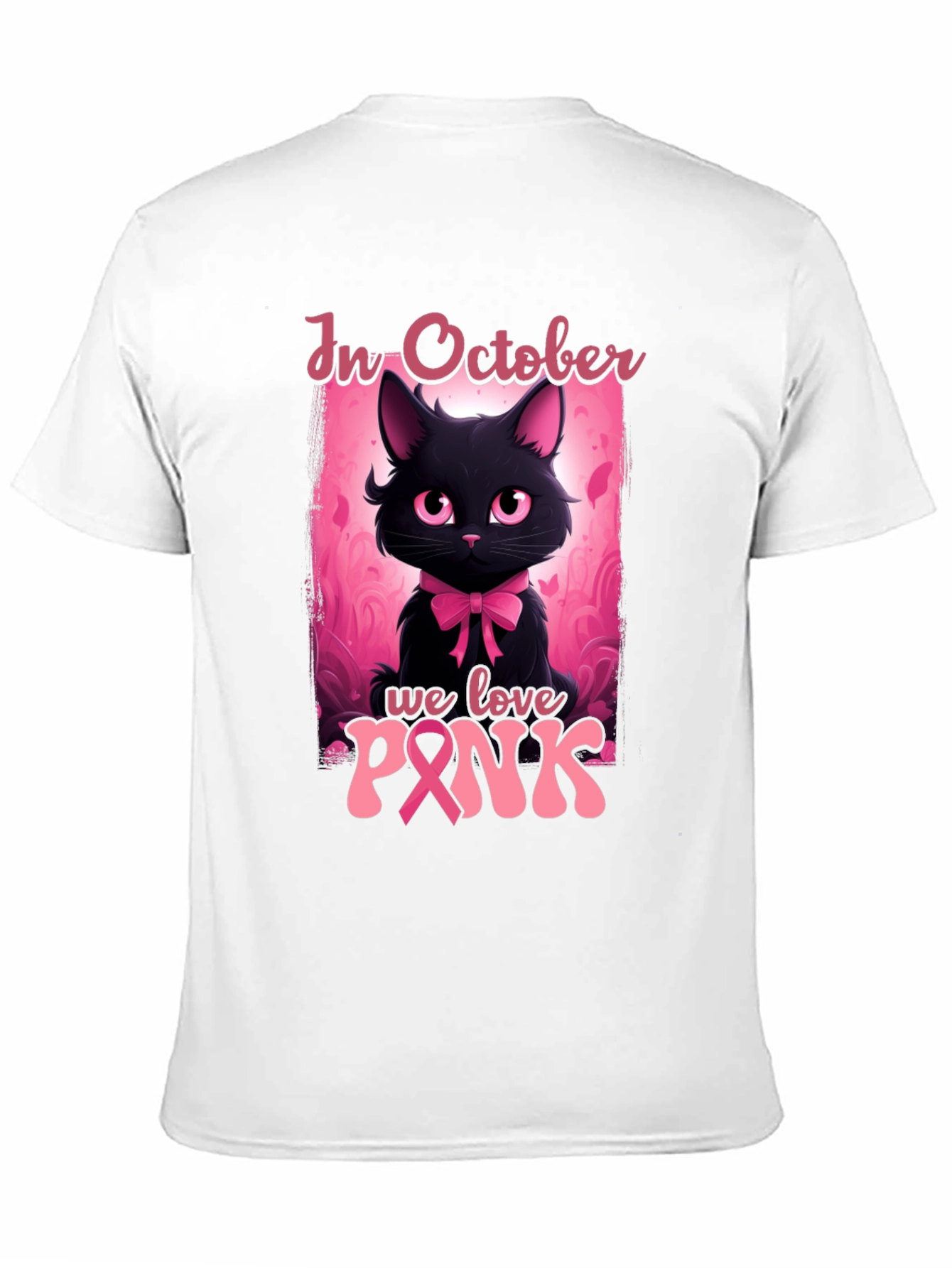 October Breast Cancer Awareness Black Cat T-Shirt