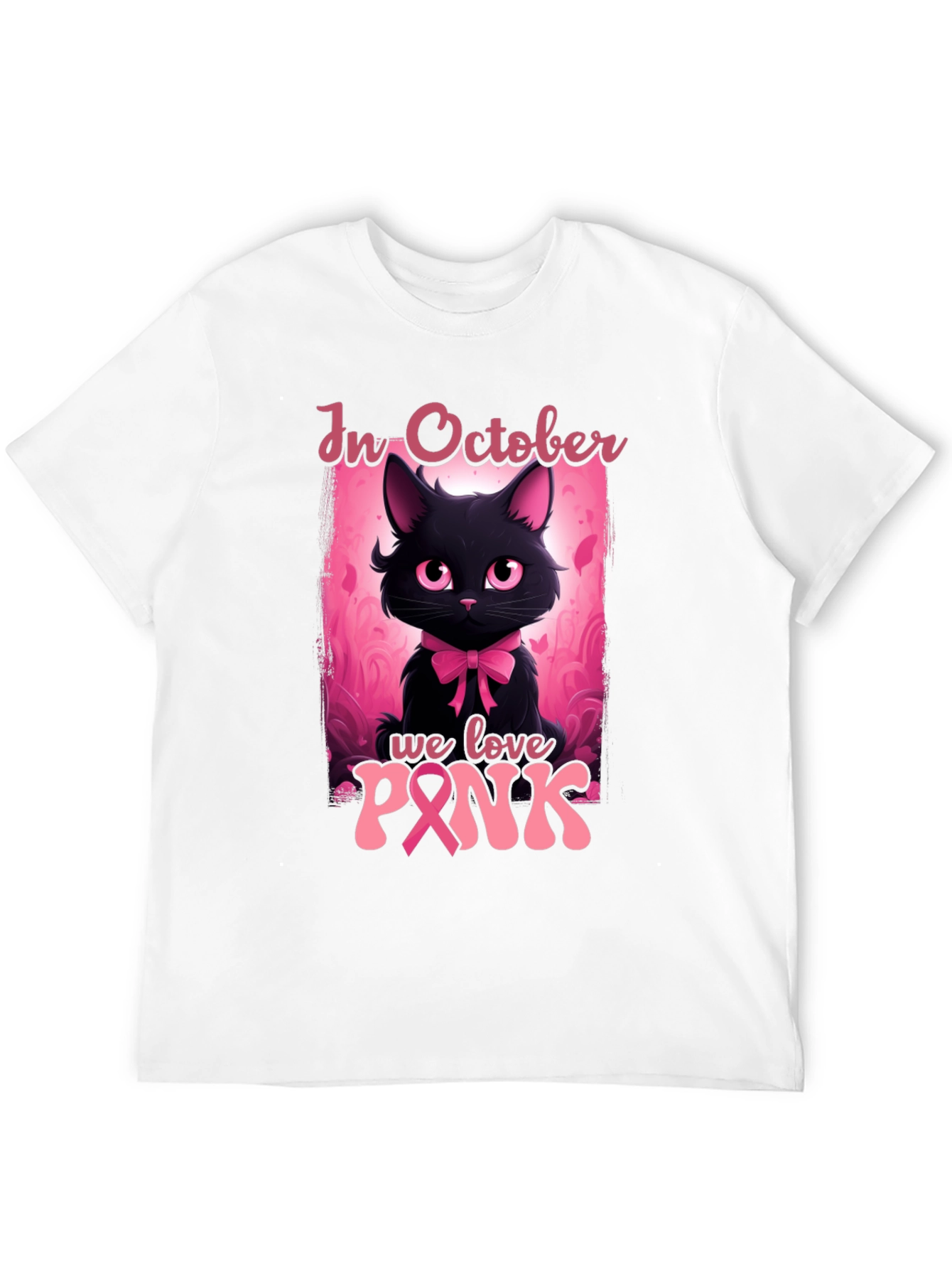 October Breast Cancer Awareness Black Cat T-Shirt