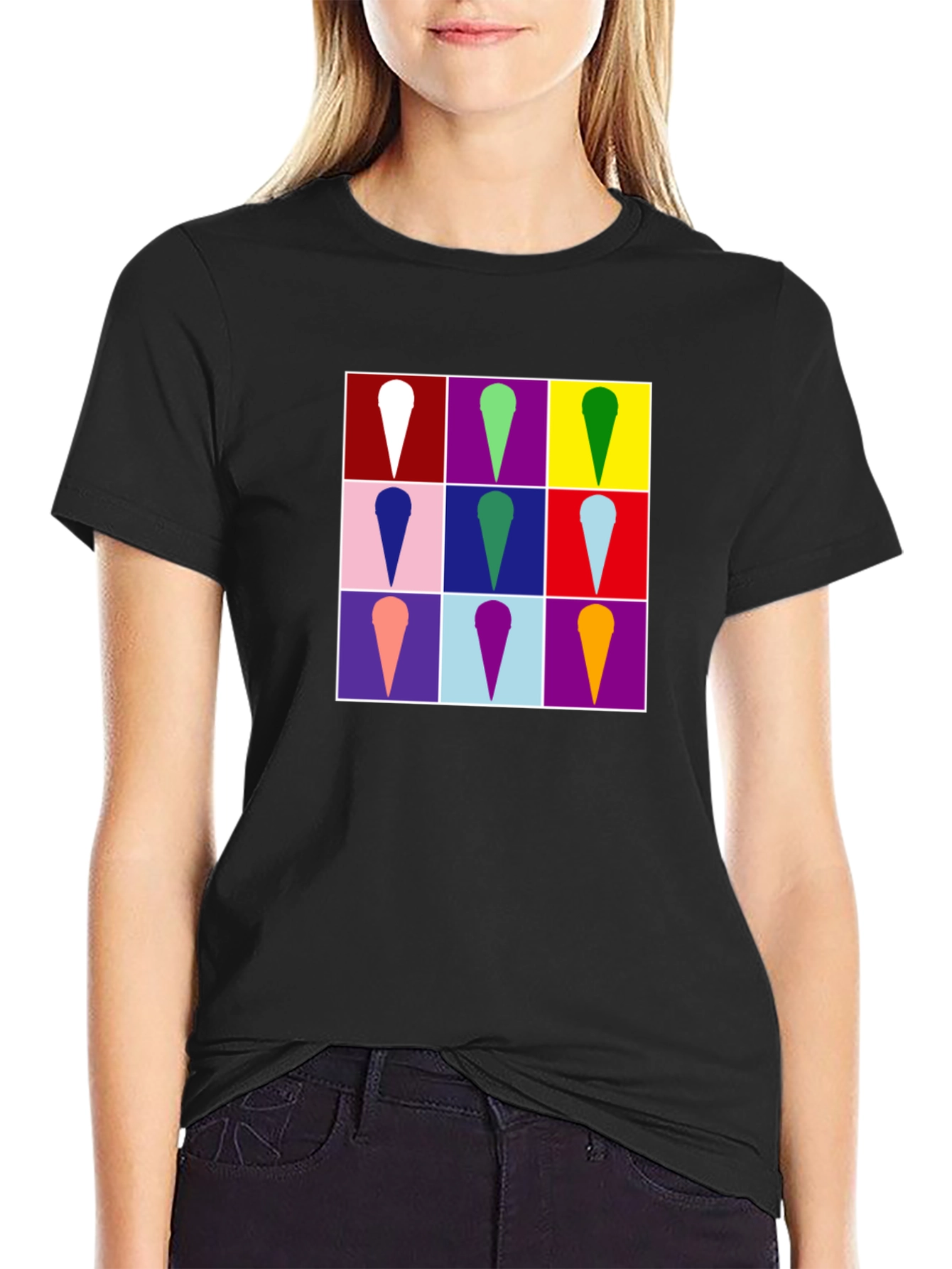 Retro Ice Cream Pop Art Black T-Shirt