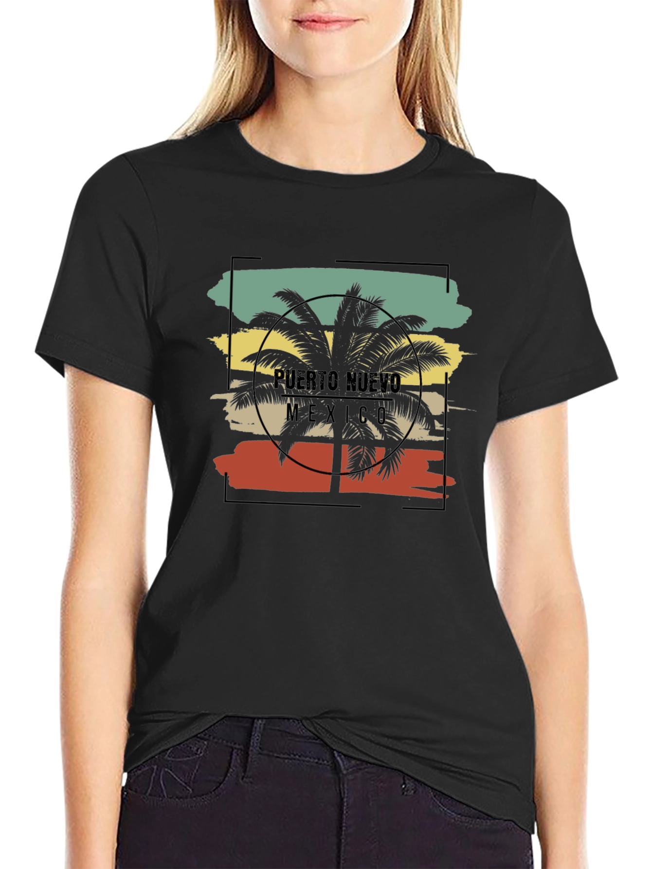 Puerto Nuevo Mexico Palm Tree Graphic T-Shirt