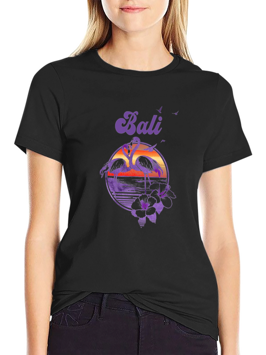 Bali Flamingo Sunset Graphic Tee - Tropical Island Style