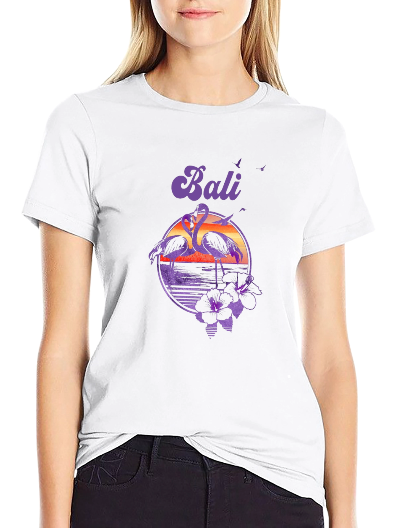 Bali Flamingo Sunset Graphic Tee - Tropical Island Style