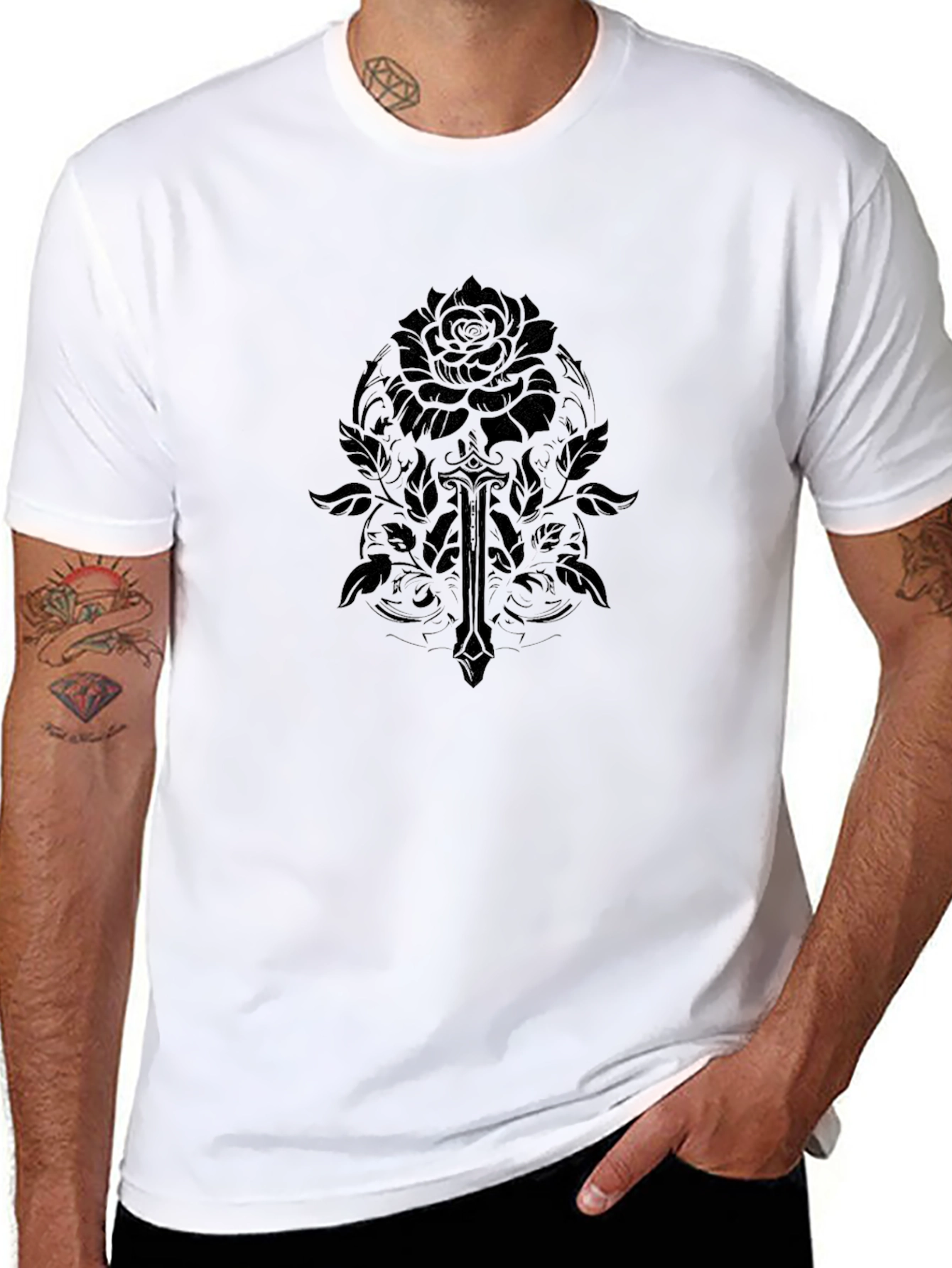 Rose & Sword Graphic Black T-Shirt
