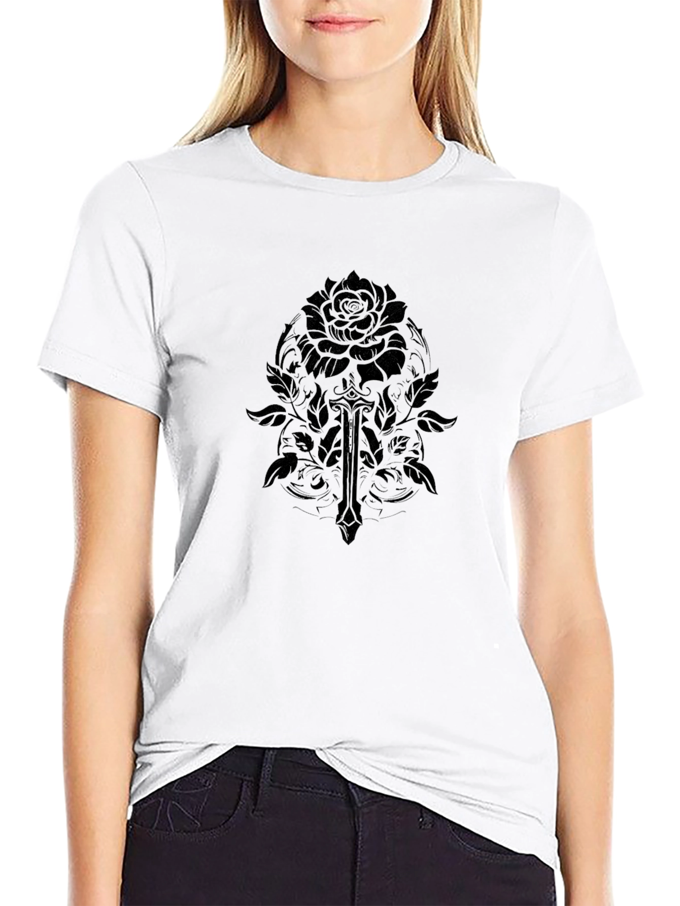 Rose & Sword Graphic Black T-Shirt