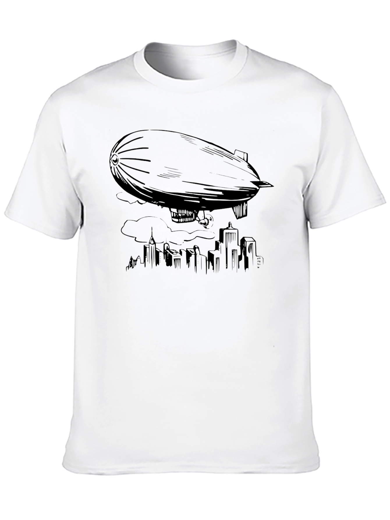 Airship Over City T-Shirt - Black Graphic Tee