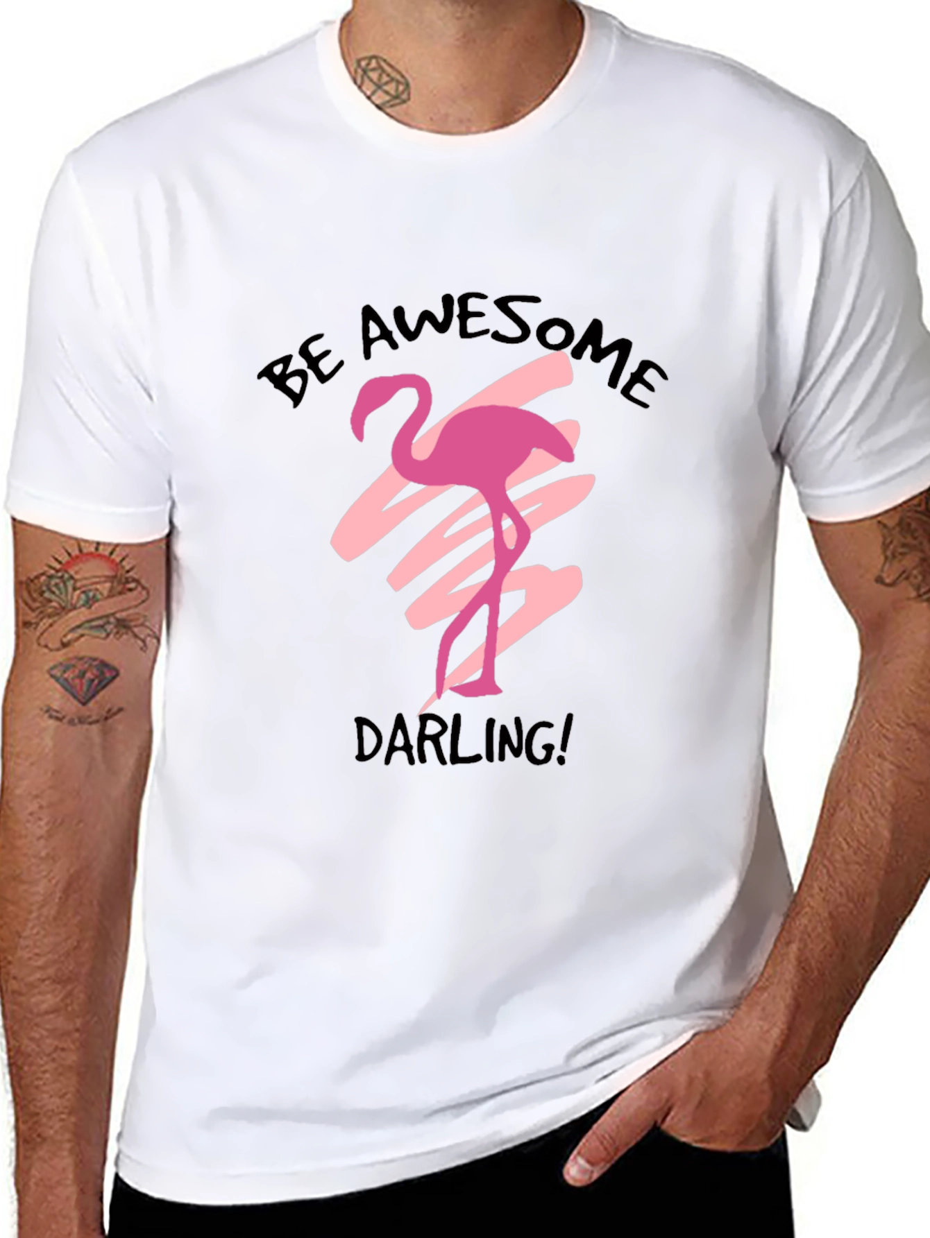 Be Awesome Darling Flamingo Black T-Shirt