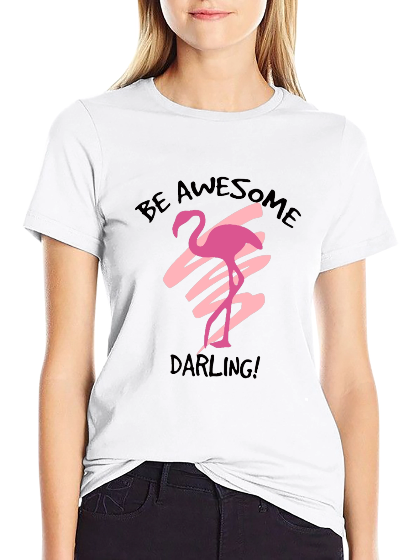 Be Awesome Darling Flamingo Black T-Shirt
