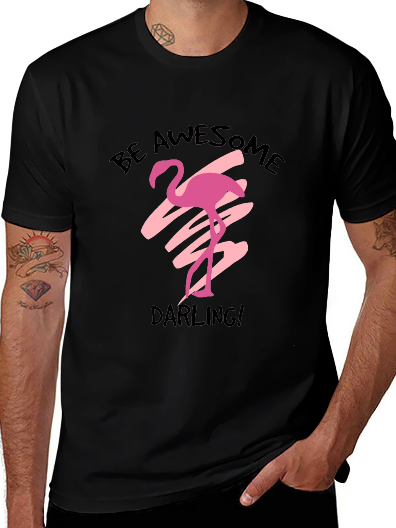 Be Awesome Darling Flamingo Black T-Shirt