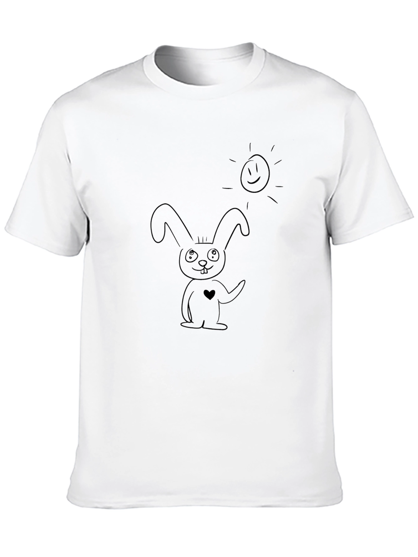 Black T-Shirt with Bunny and Sun Graphic