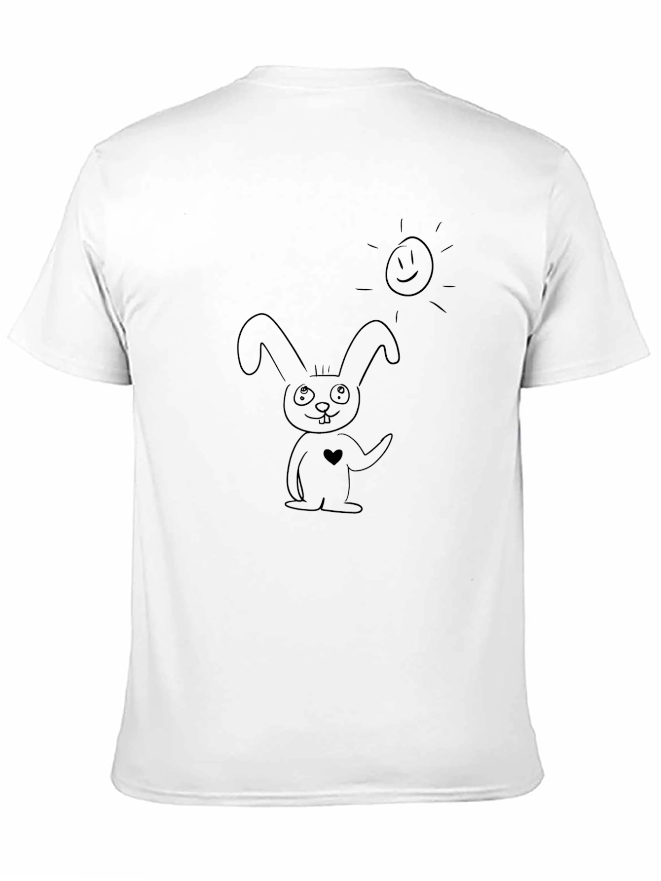 Black T-Shirt with Bunny and Sun Graphic