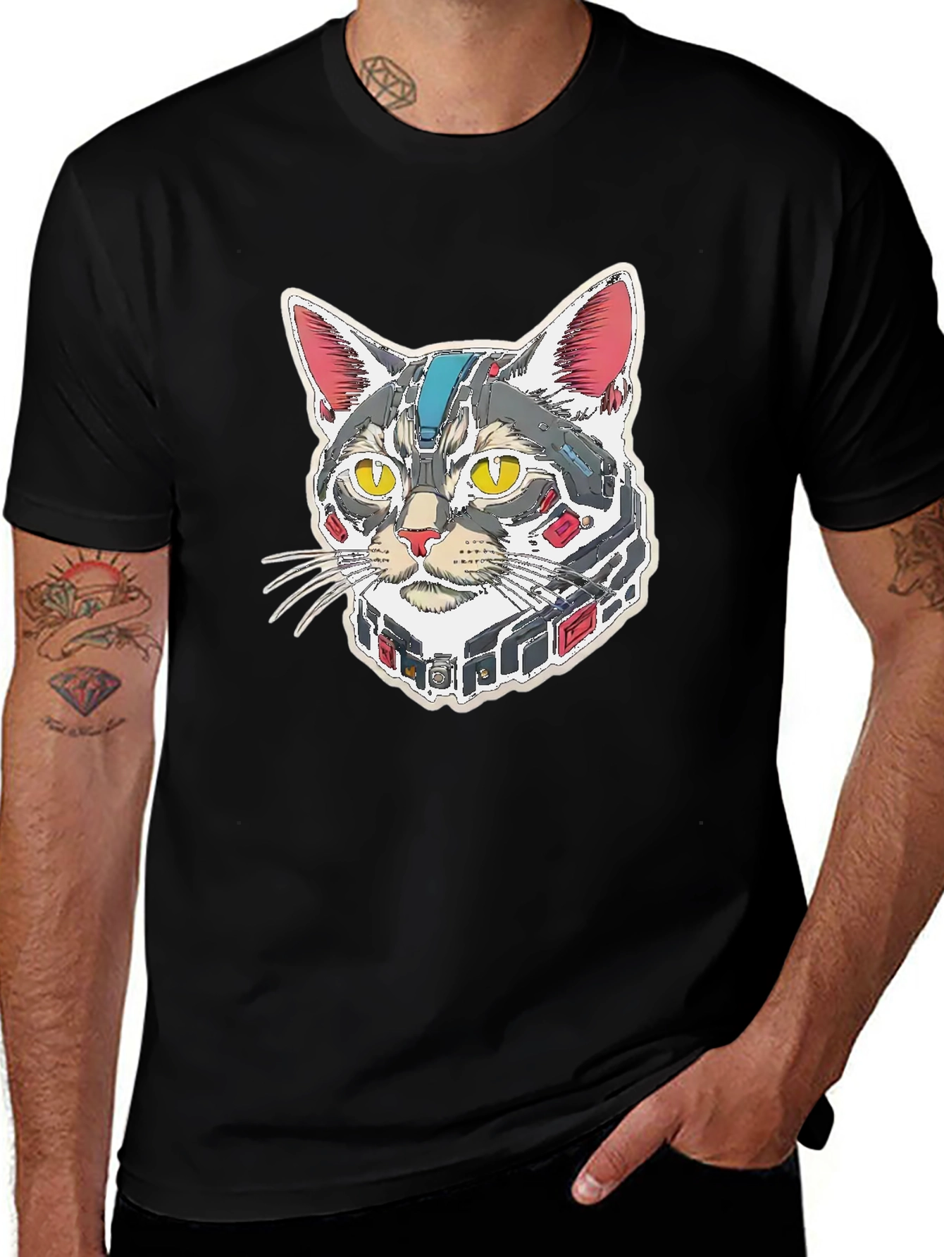 Cyber Cat T-Shirt - Robotic Style