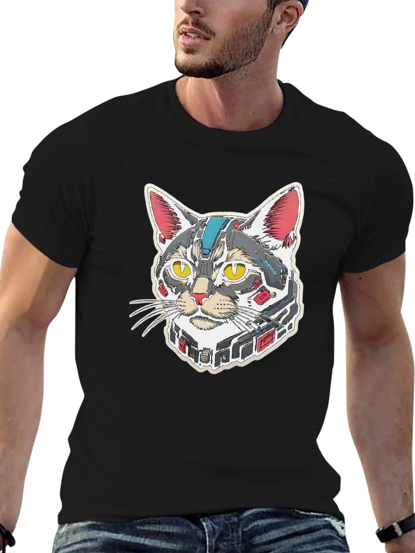 Cyber Cat T-Shirt - Robotic Style