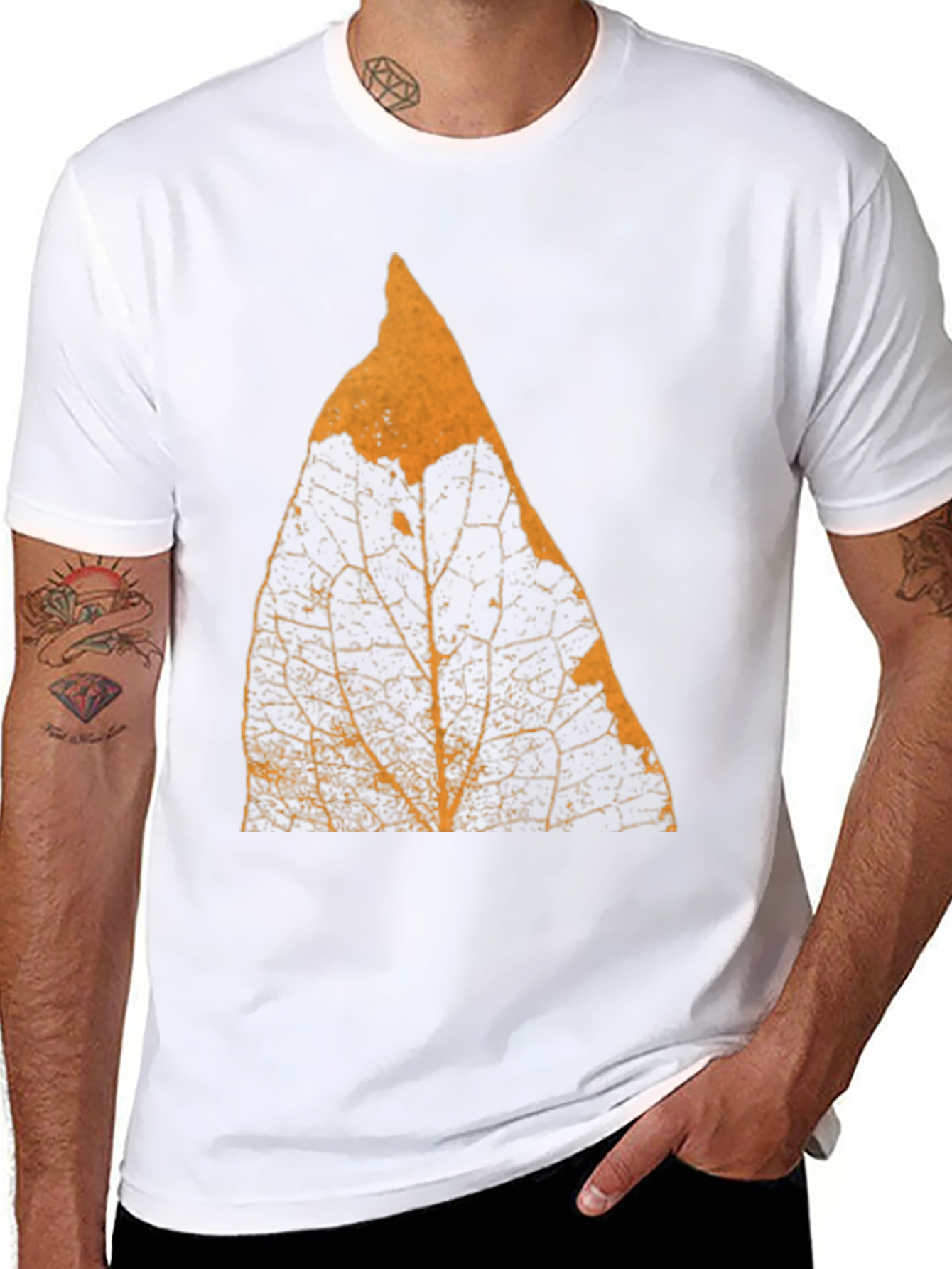 Botanical Leaf Print Mens Black T-Shirt