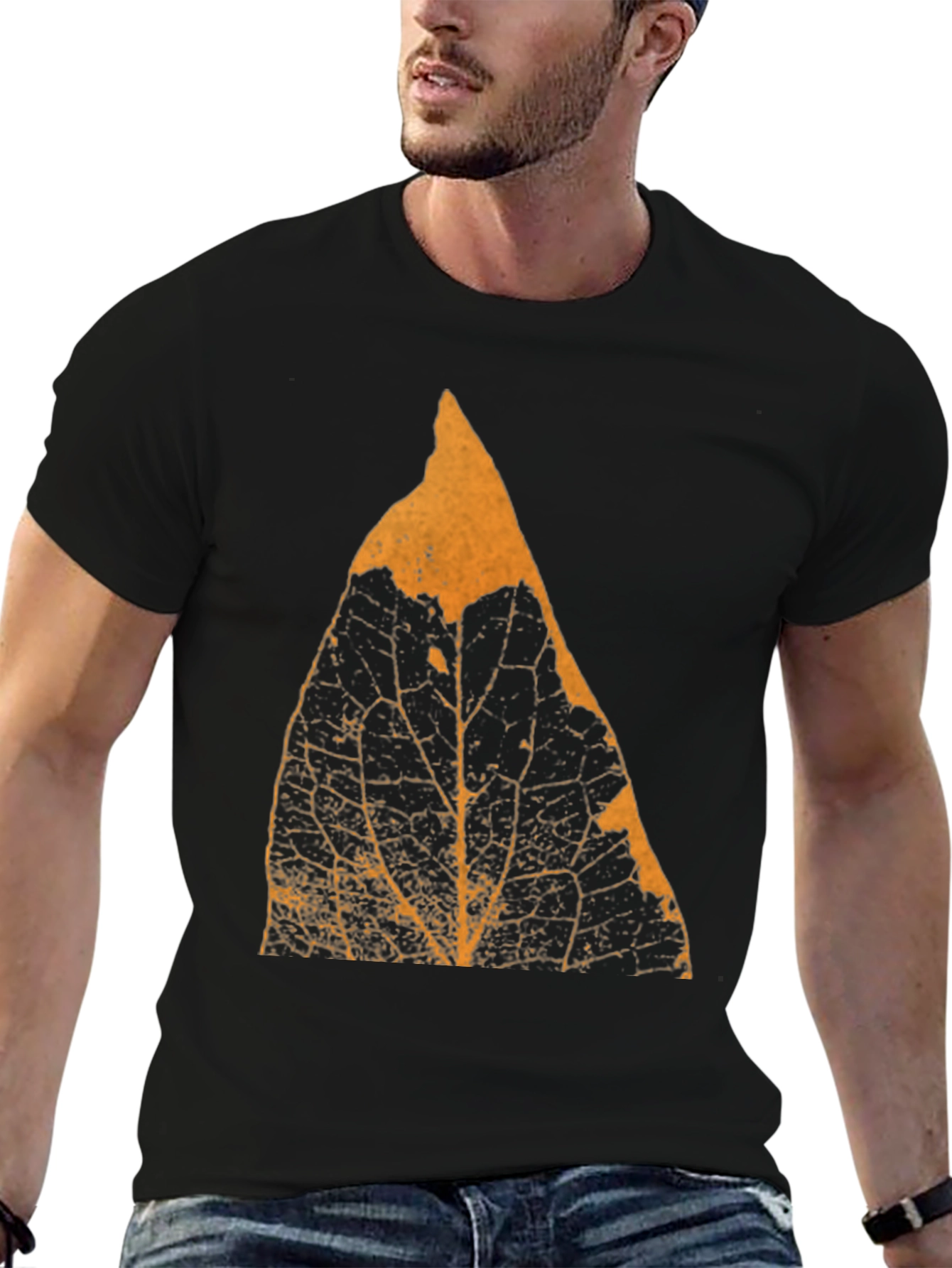 Botanical Leaf Print Mens Black T-Shirt