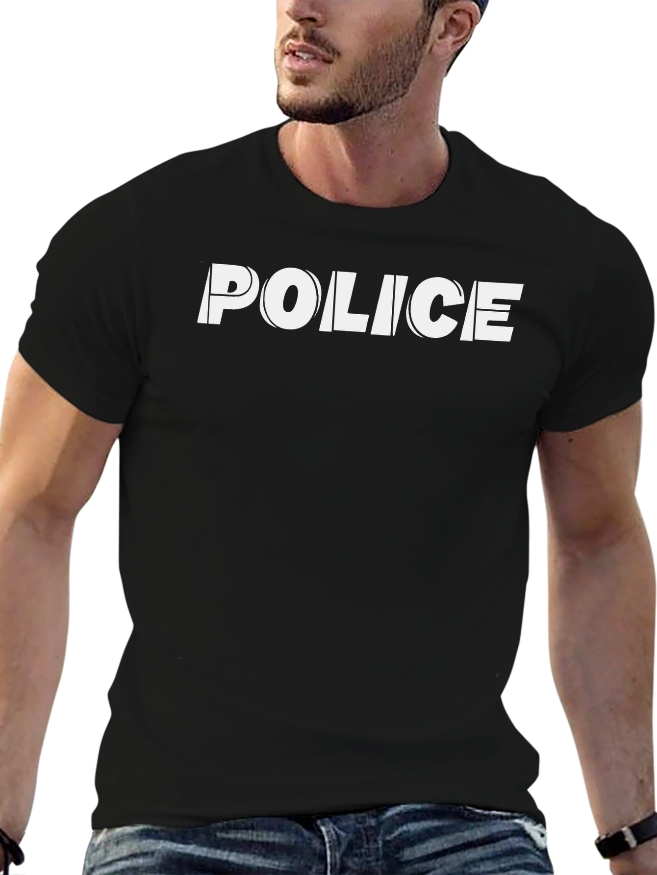 Police Graphic Tee - Black Cotton Blend T-Shirt