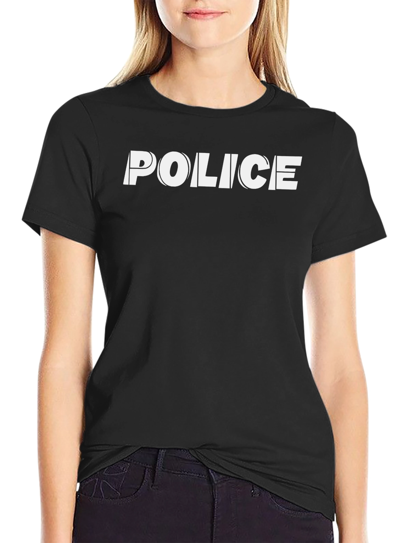 Police Graphic Tee - Black Cotton Blend T-Shirt