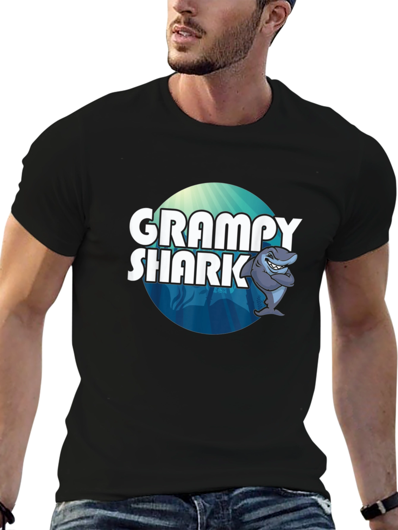 Grampy Shark Graphic Tee - Black Cotton T-Shirt