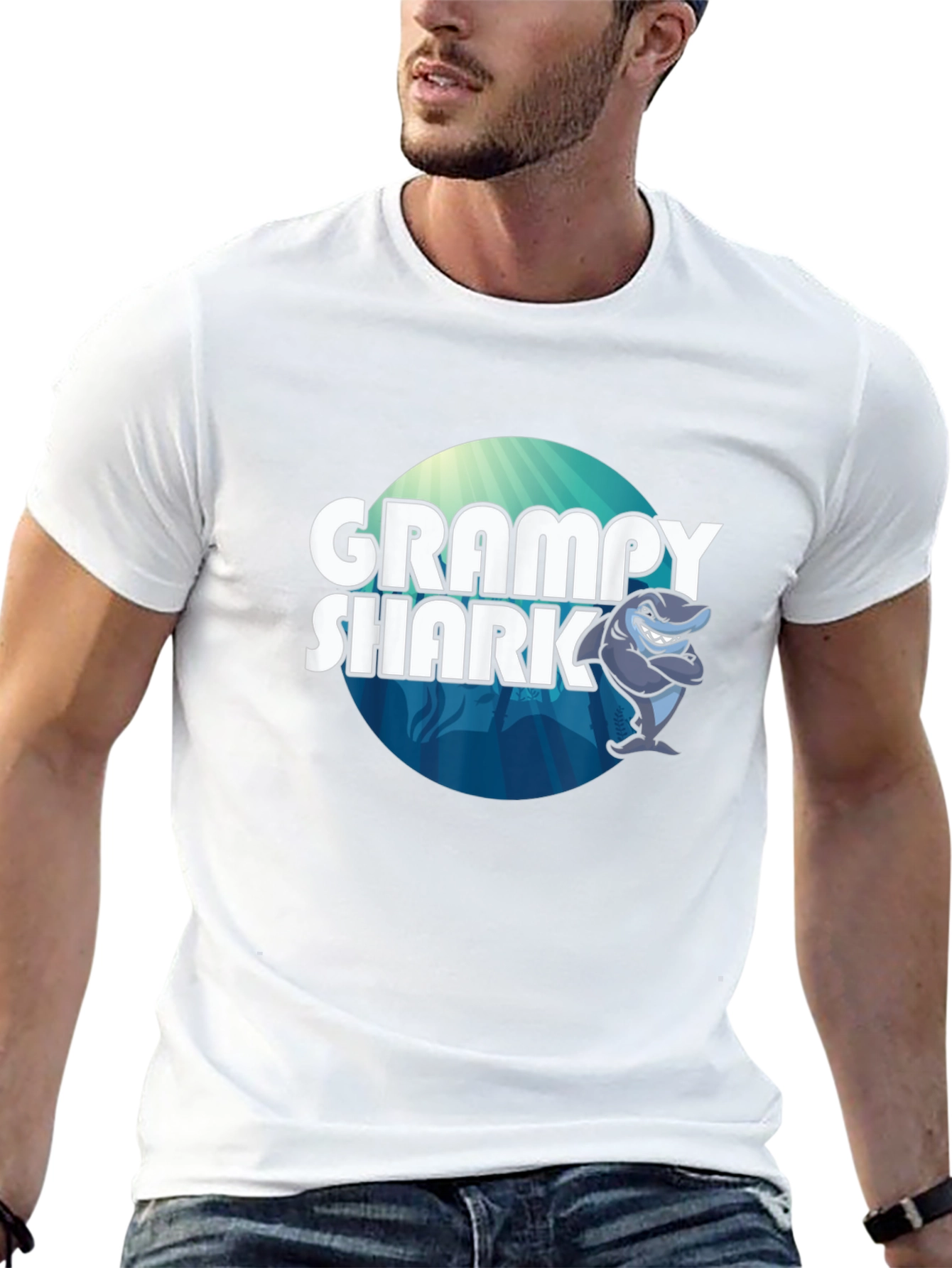 Grampy Shark Graphic Tee - Black Cotton T-Shirt