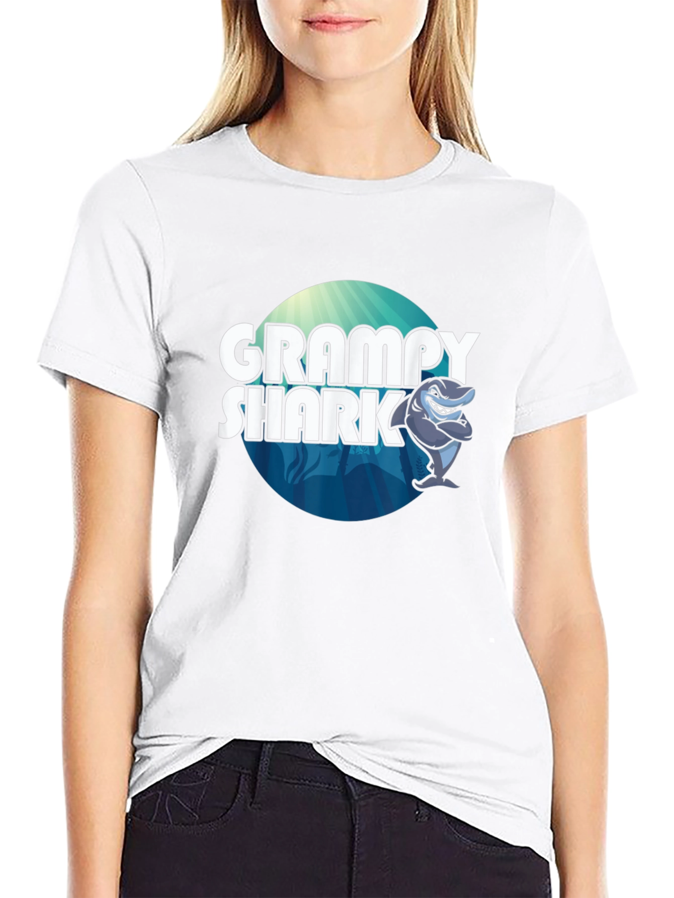 Grampy Shark Graphic Tee - Black Cotton T-Shirt