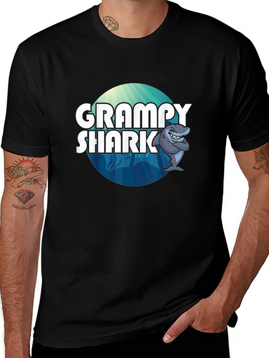 Grampy Shark Graphic Tee - Black Cotton T-Shirt