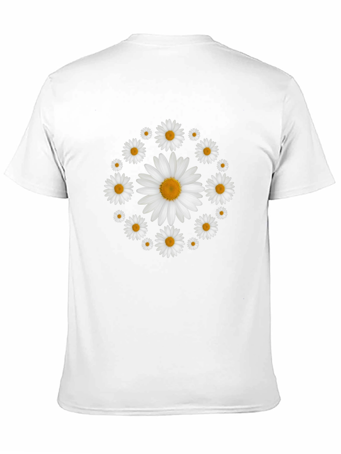 Daisy Flower Wreath T-Shirt - Black Cotton