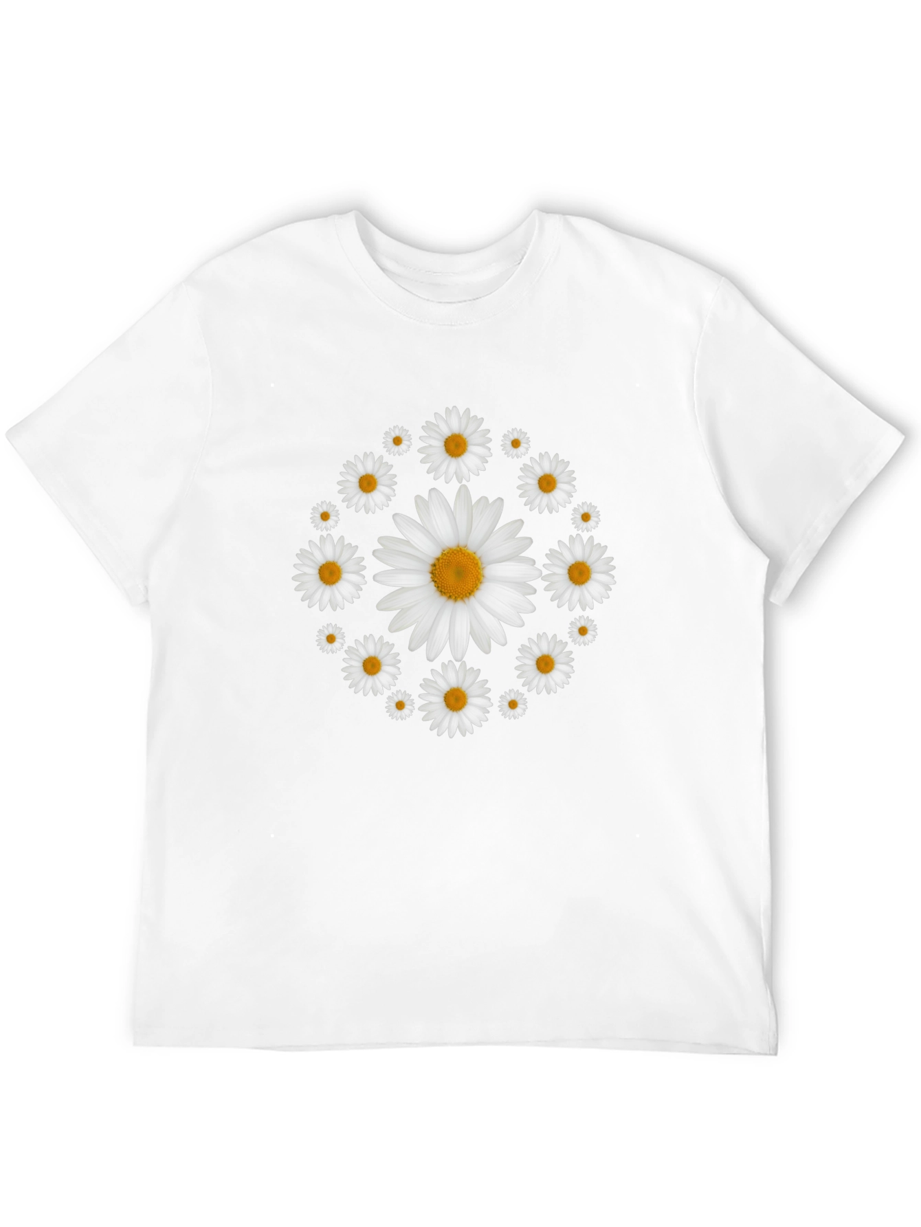 Daisy Flower Wreath T-Shirt - Black Cotton