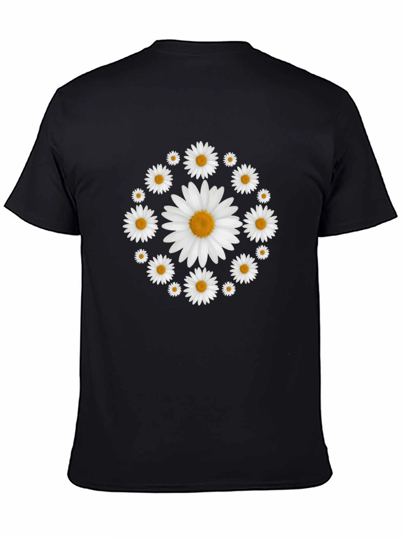 Daisy Flower Wreath T-Shirt - Black Cotton