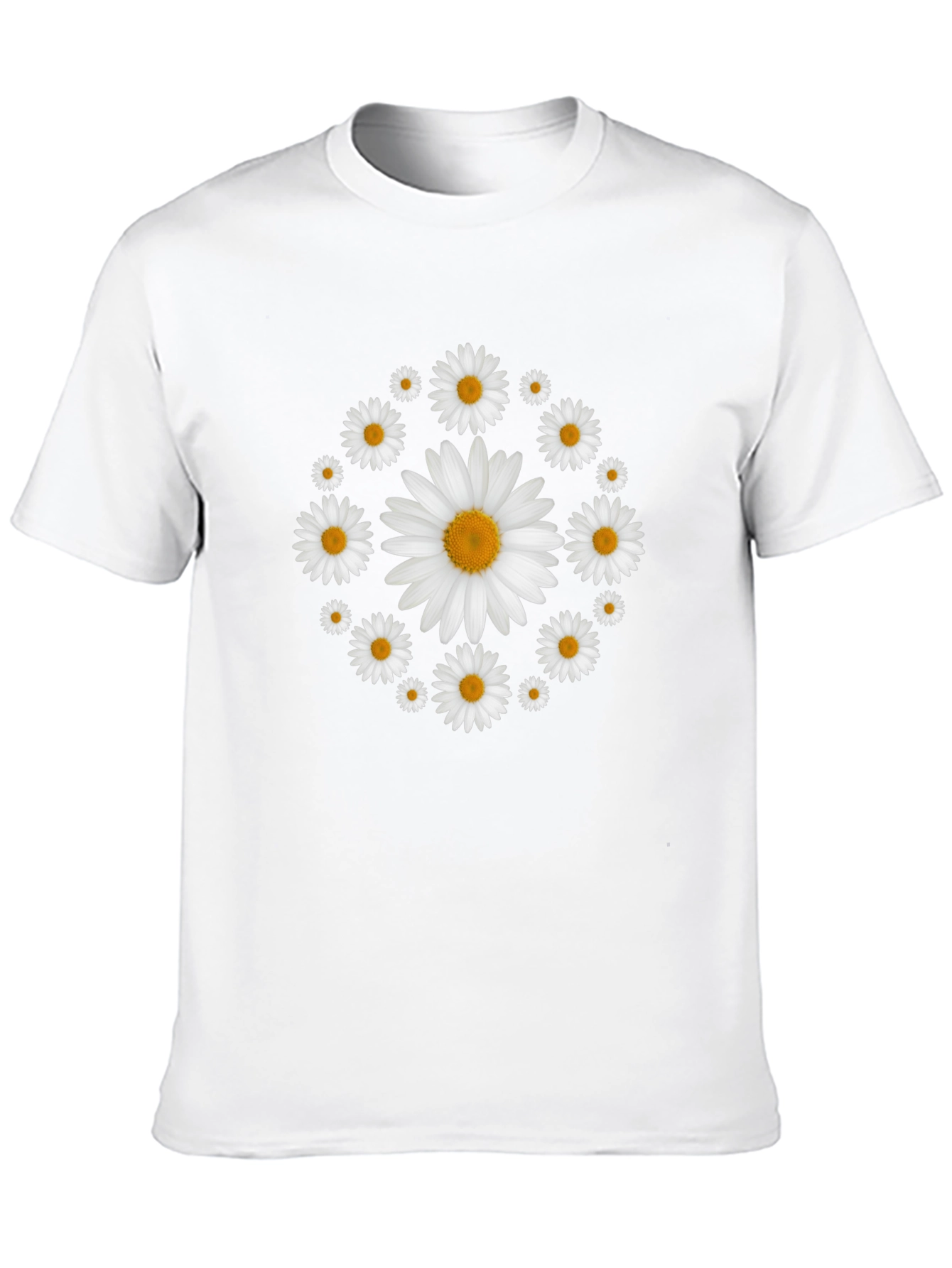 Daisy Flower Wreath T-Shirt - Black Cotton