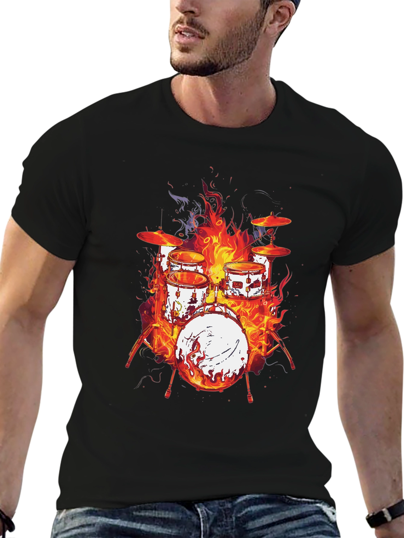 Fiery Drum Set Graphic Tee