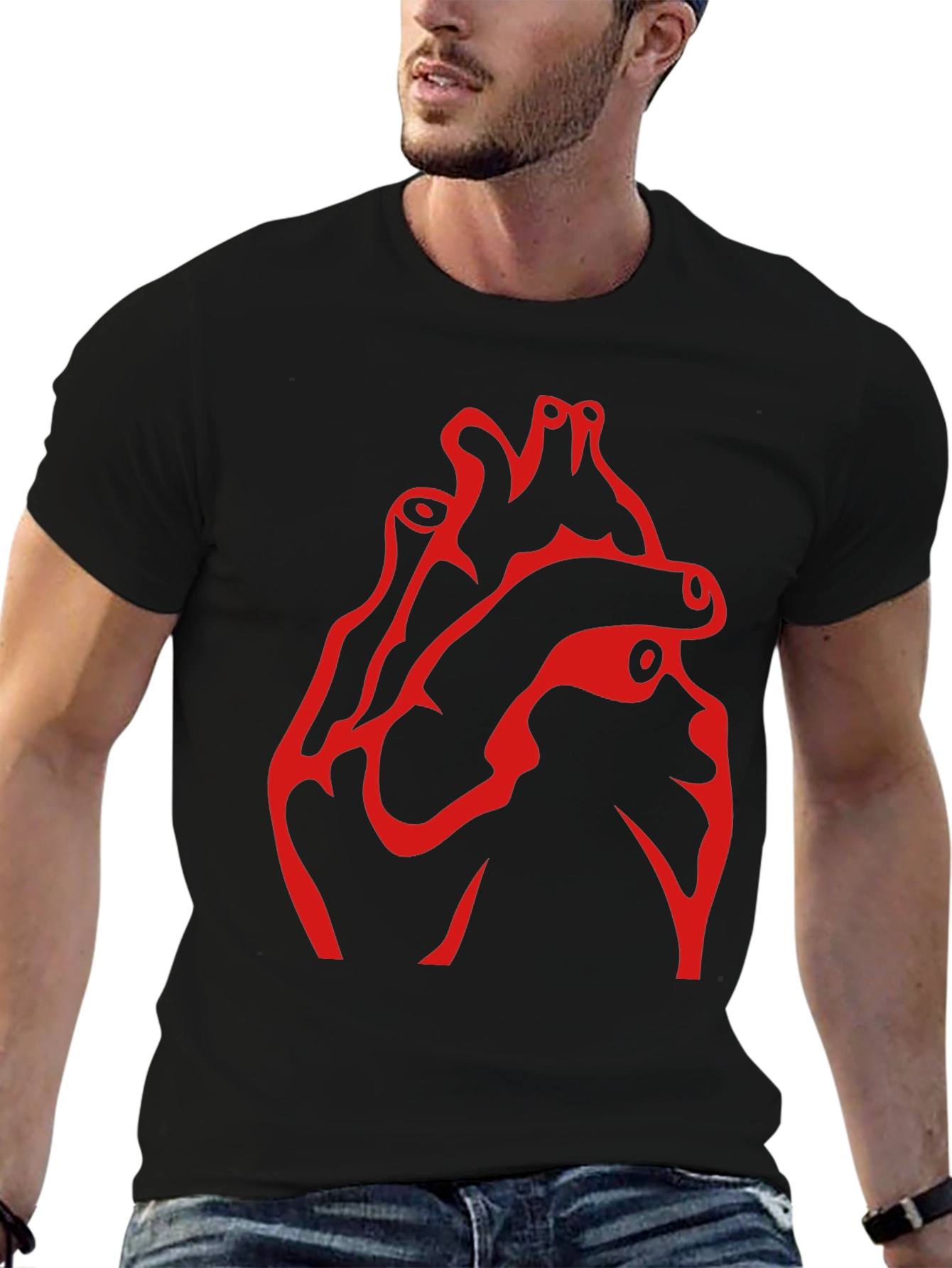 Anatomical Heart Graphic T-Shirt - Red Print on Black