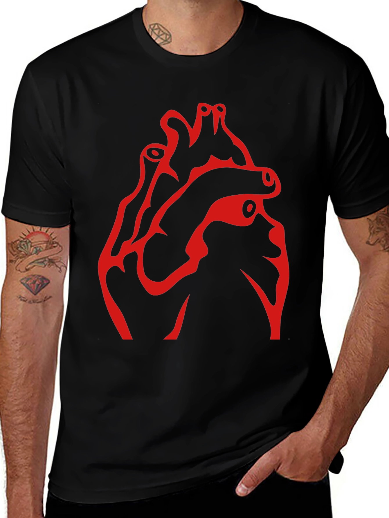 Anatomical Heart Graphic T-Shirt - Red Print on Black