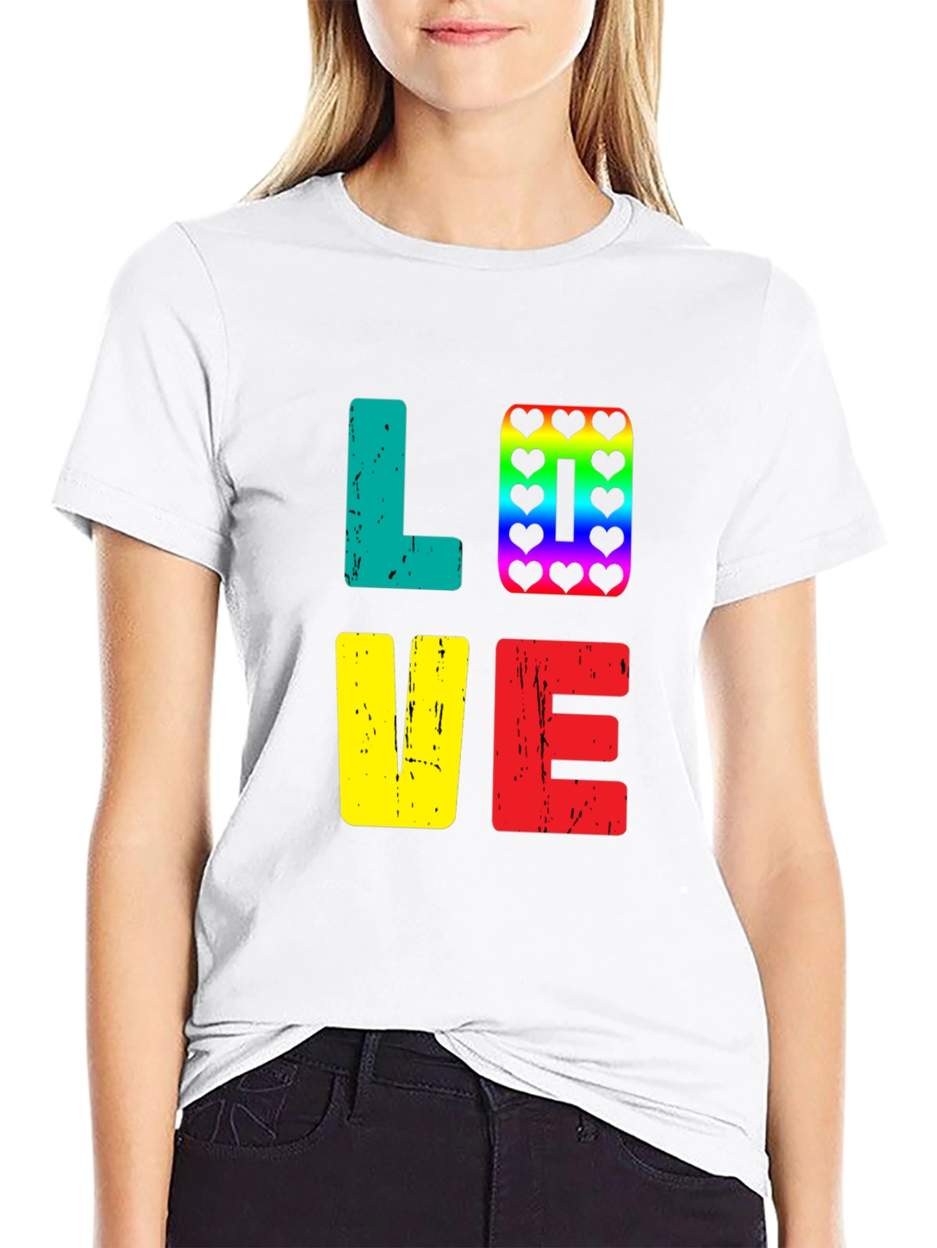Love Rainbow Heart Graphic Tee - Black