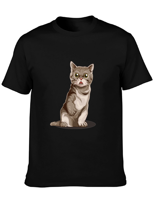 Funny Cat Graphic Tee - Black Cotton Comfort