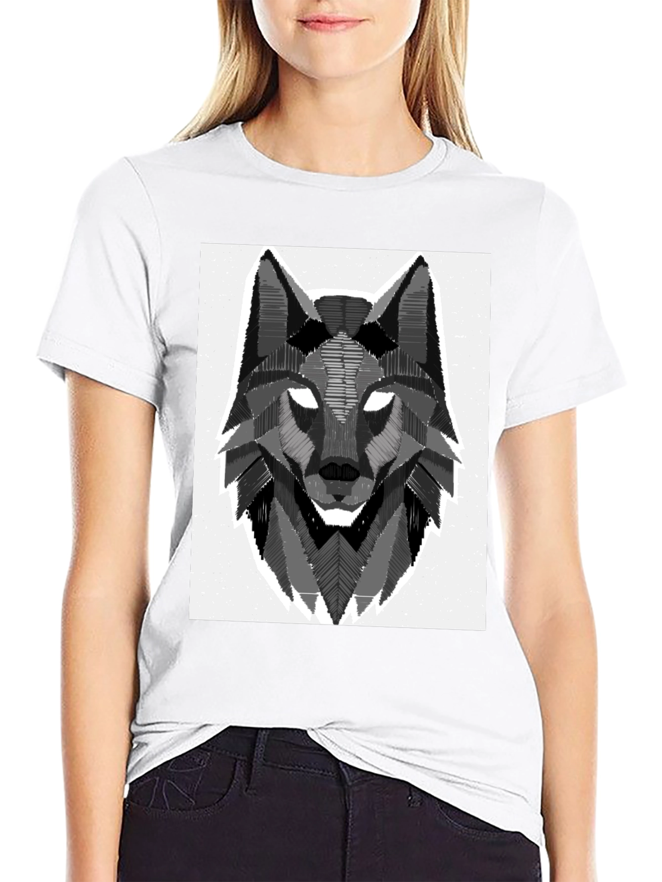 Geometric Wolf Graphic Tee - Stylish Black T-Shirt