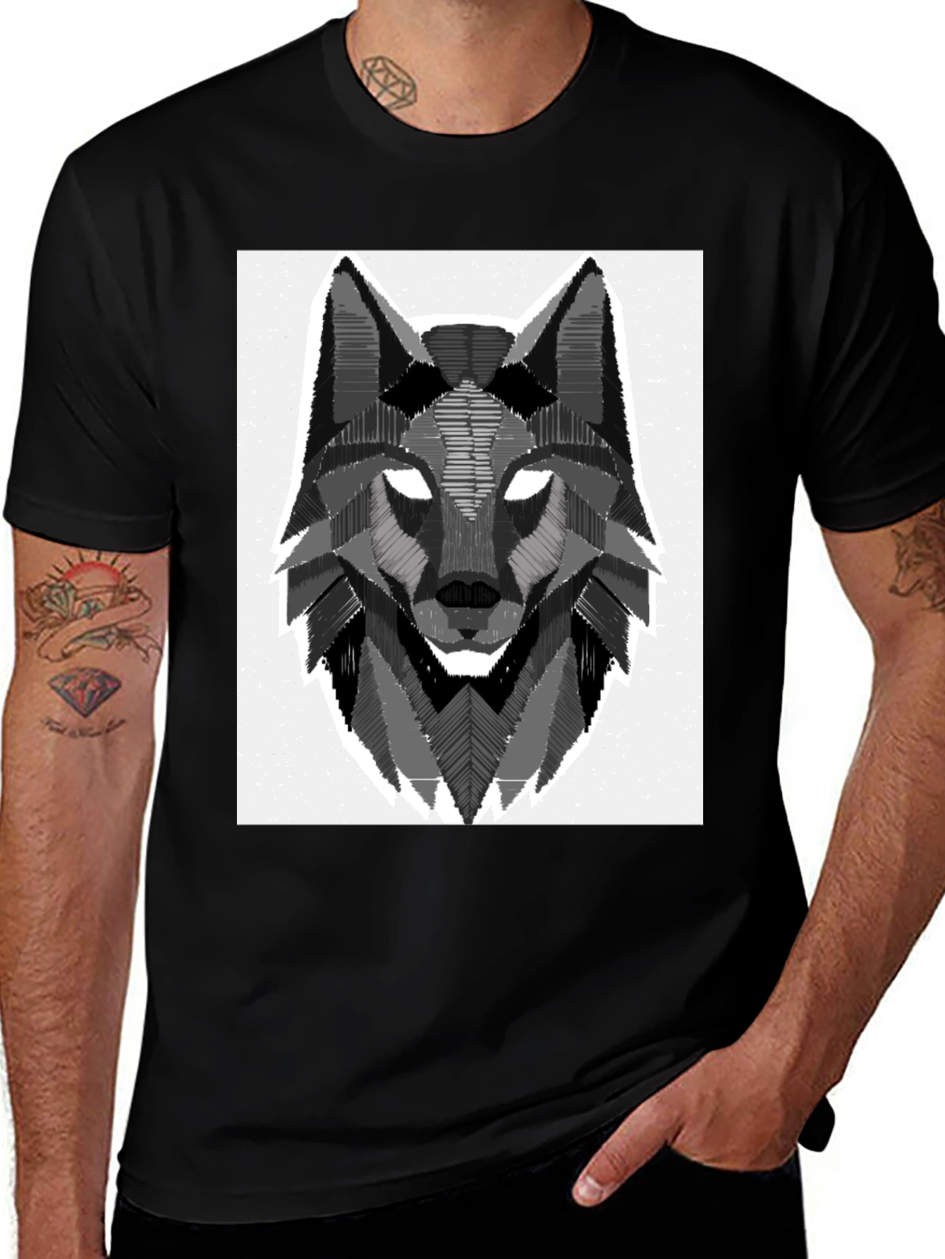 Geometric Wolf Graphic Tee - Stylish Black T-Shirt