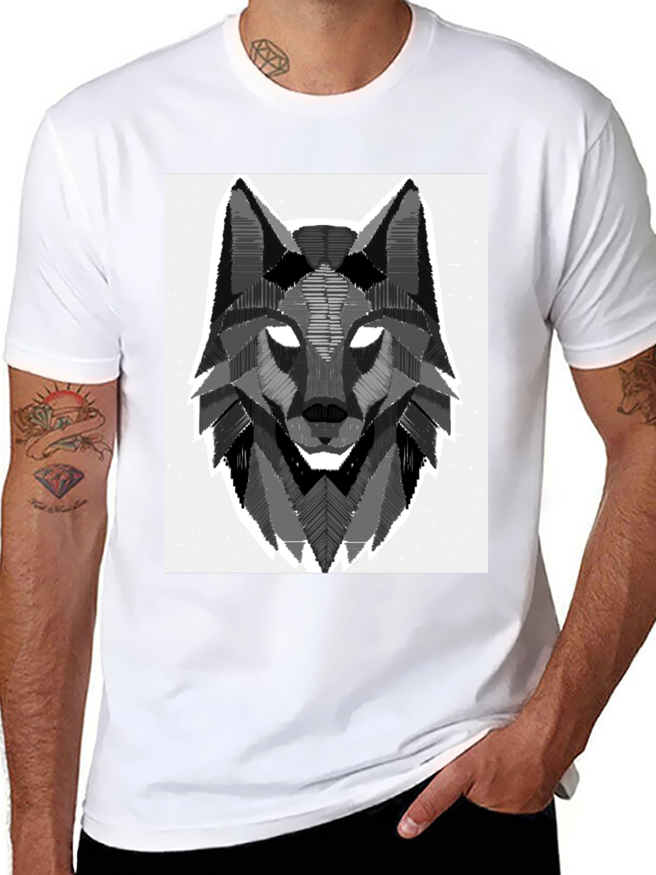 Geometric Wolf Graphic Tee - Stylish Black T-Shirt