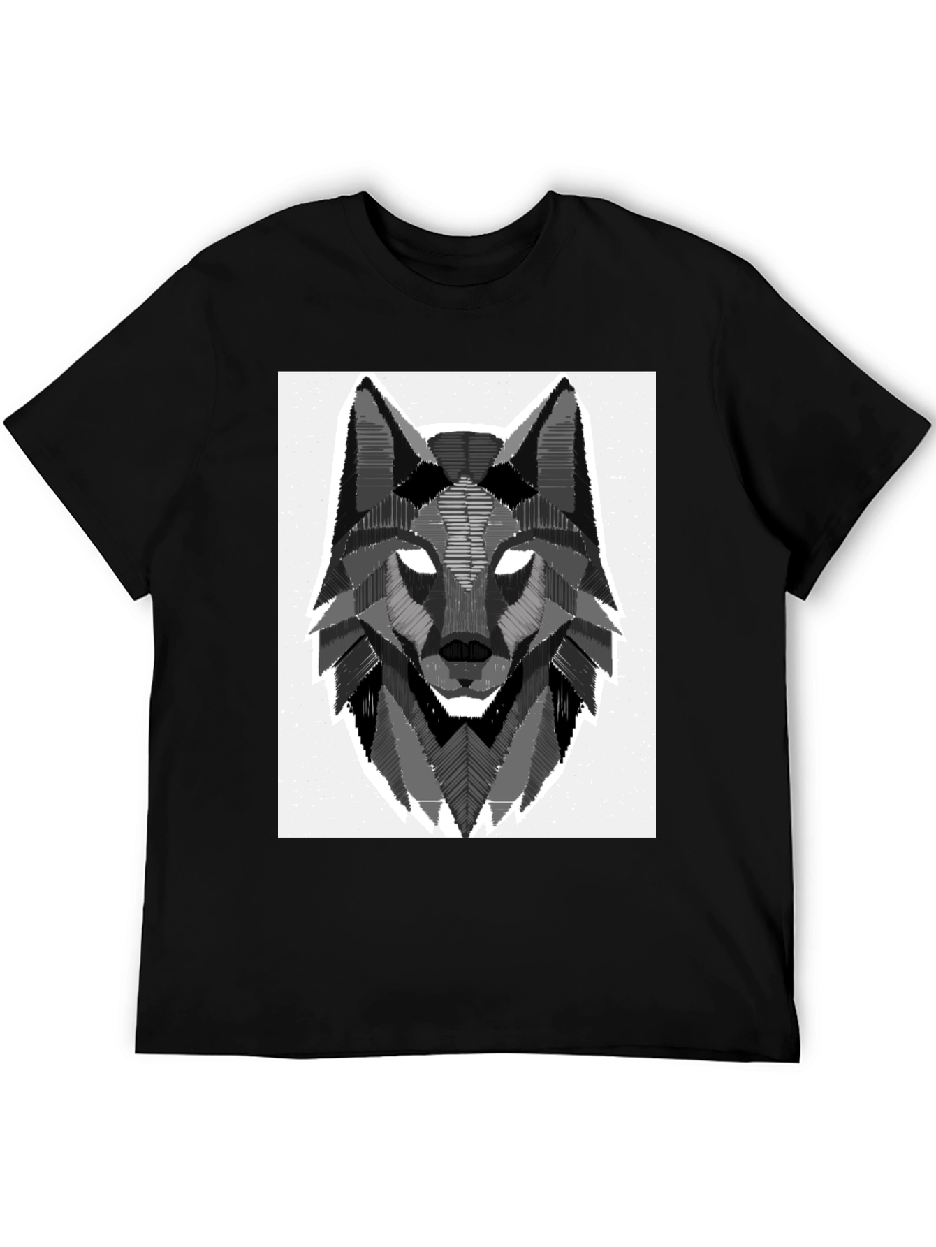 Geometric Wolf Graphic Tee - Stylish Black T-Shirt