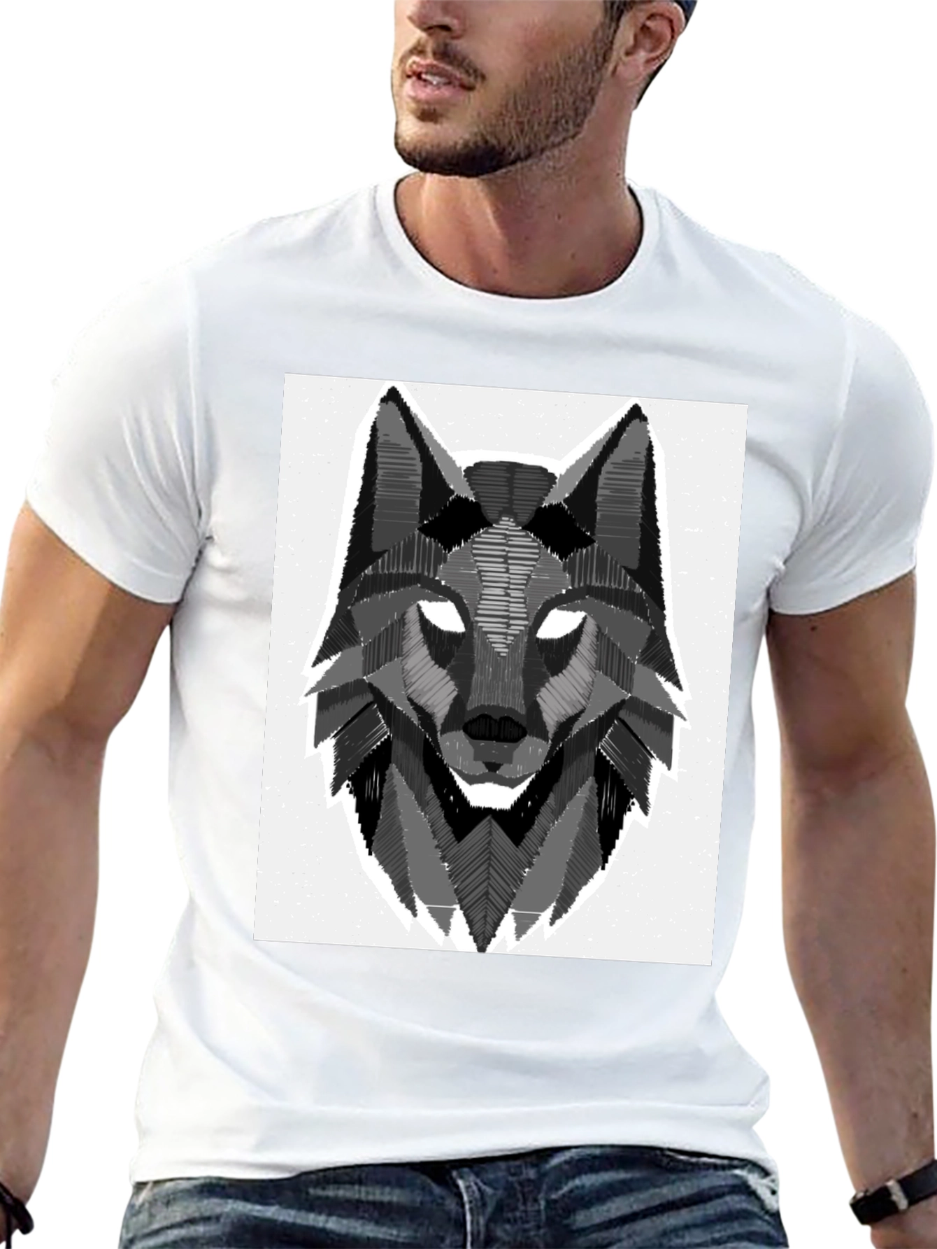 Geometric Wolf Graphic Tee - Stylish Black T-Shirt